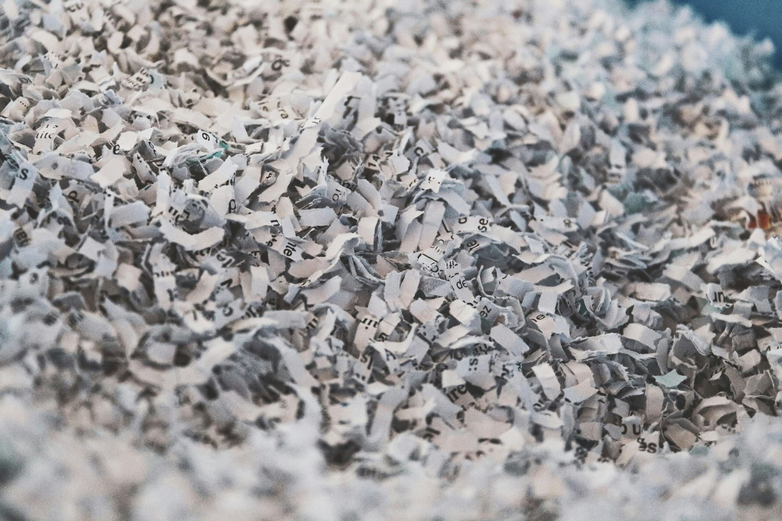 Fine confetti-style shredded paper pieces from a micro-cut shredder, forming a dense pile.

